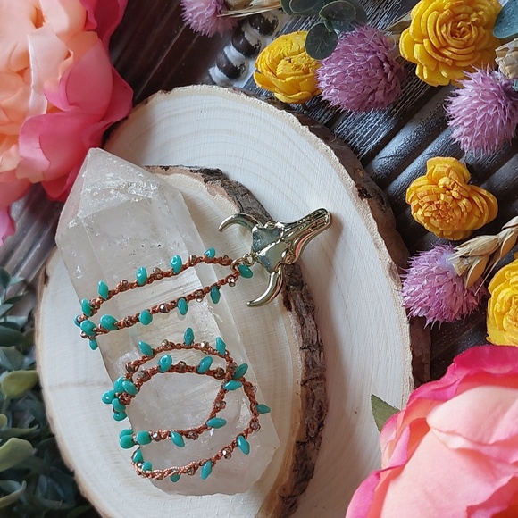 Sale Southwestern Crocheted Necklace, Turquoise, Handmade by Rust Belt Raised - Picture 3 of 13